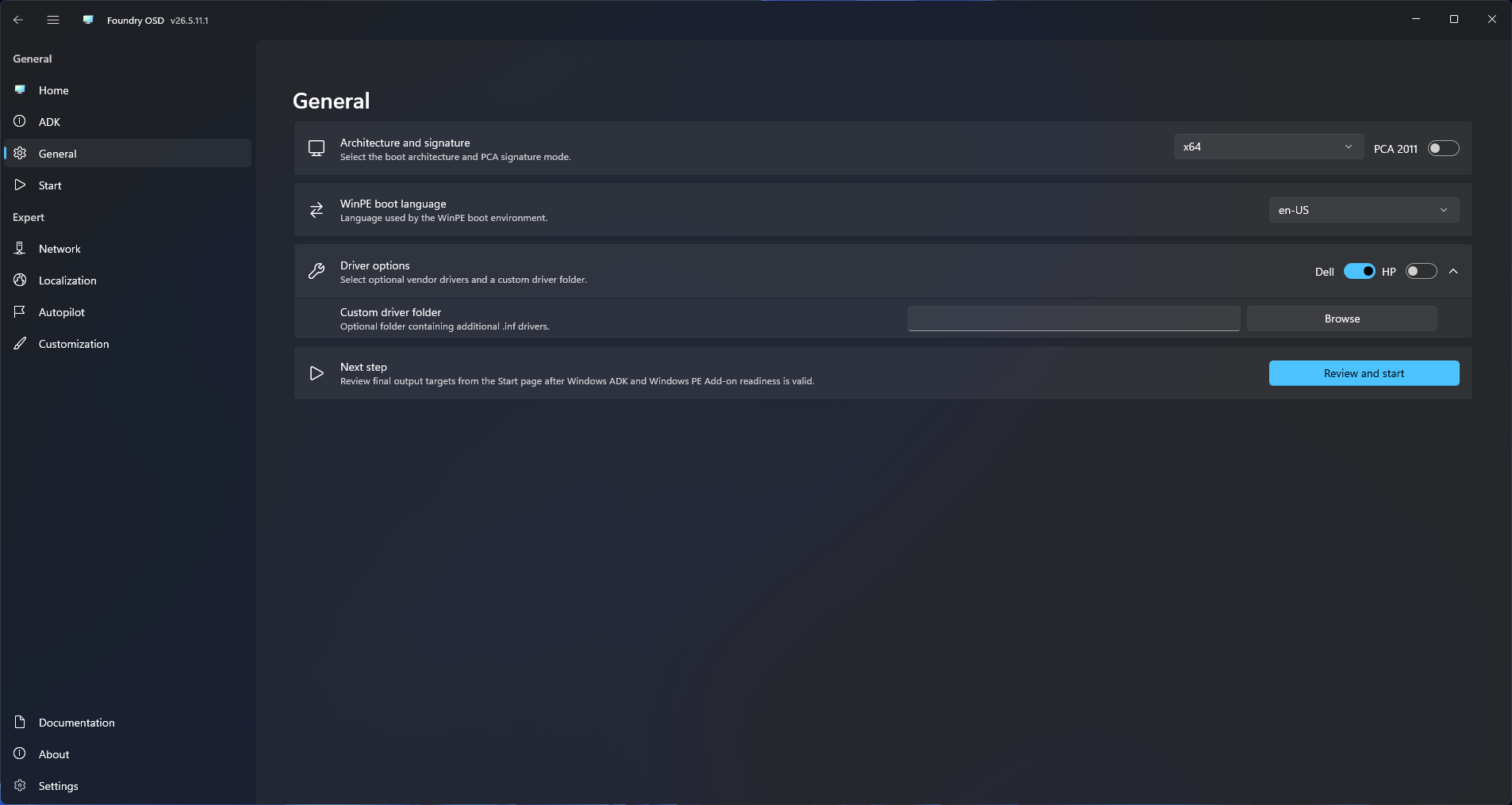 Foundry OSD driver vendor selection