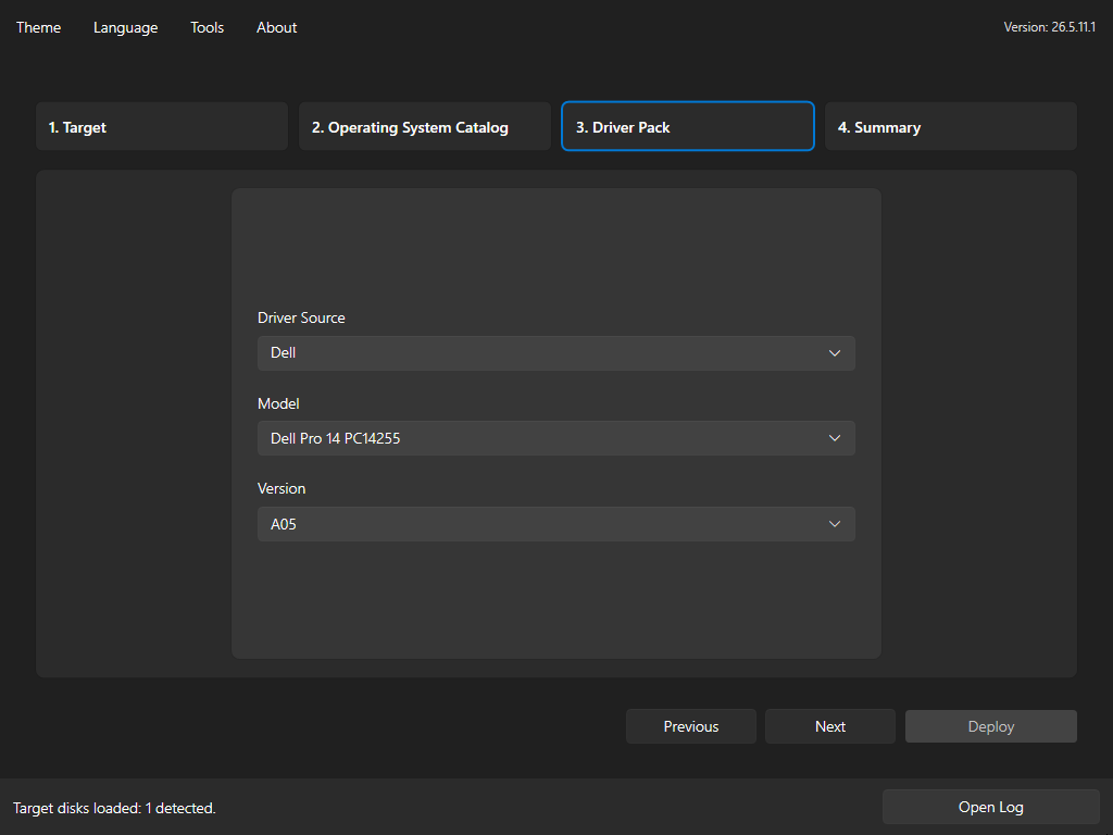 Foundry Deploy driver pack selection