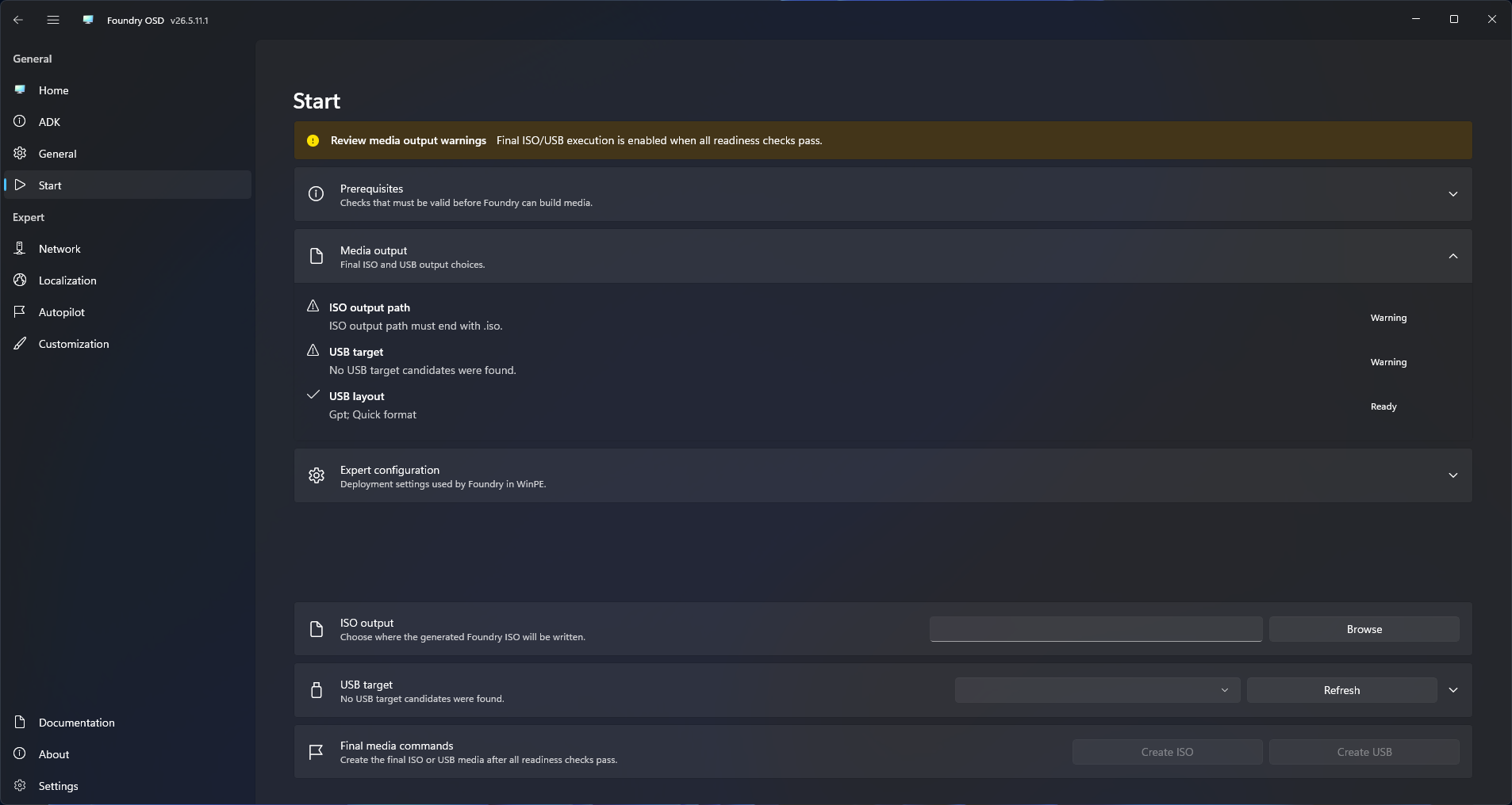 Foundry OSD media output selection