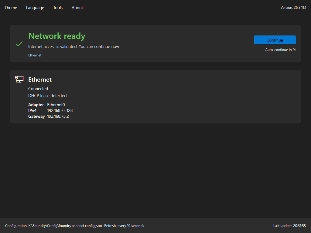 Foundry Connect network ready state