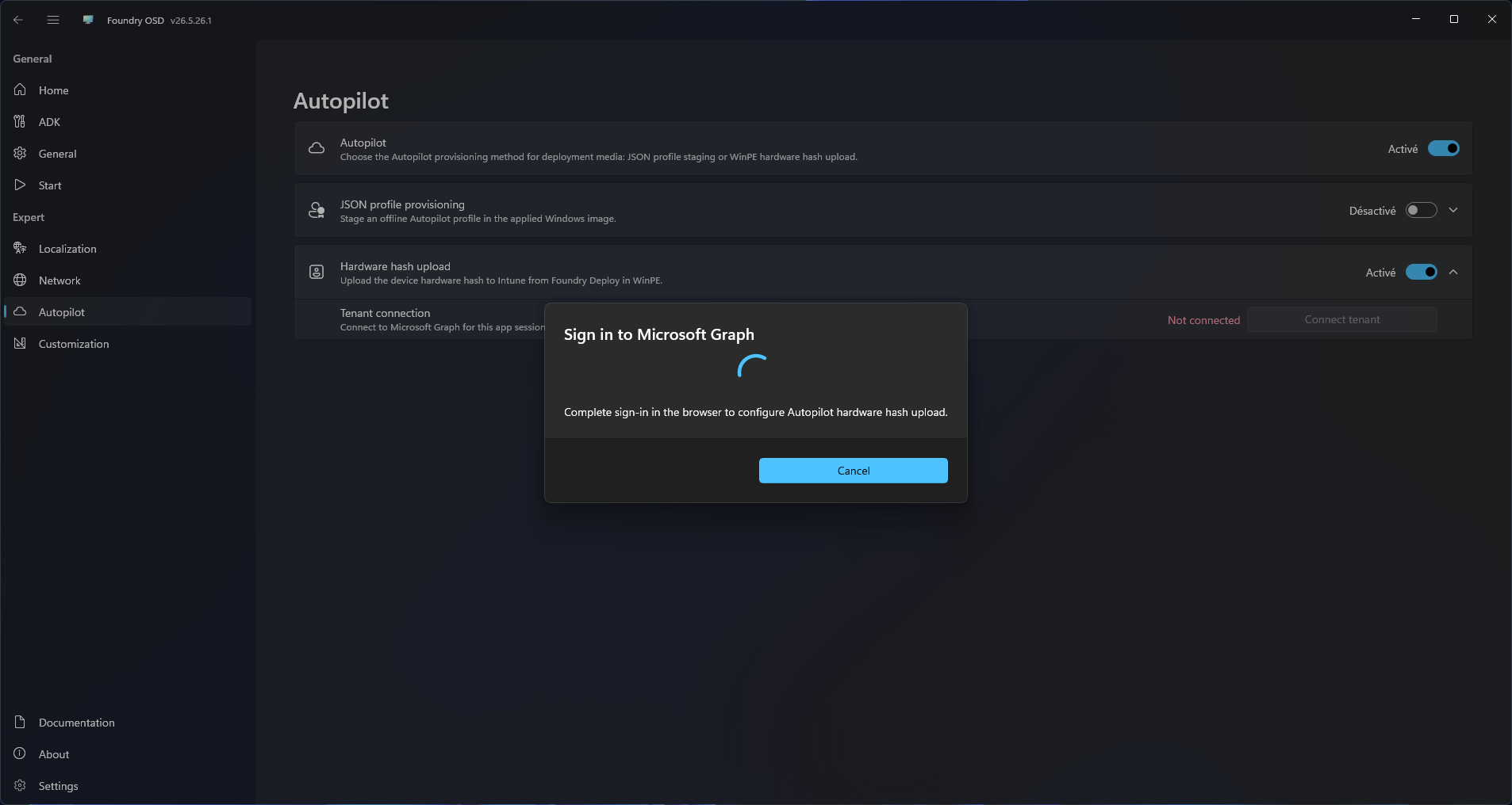 Foundry OSD Microsoft Graph sign-in dialog