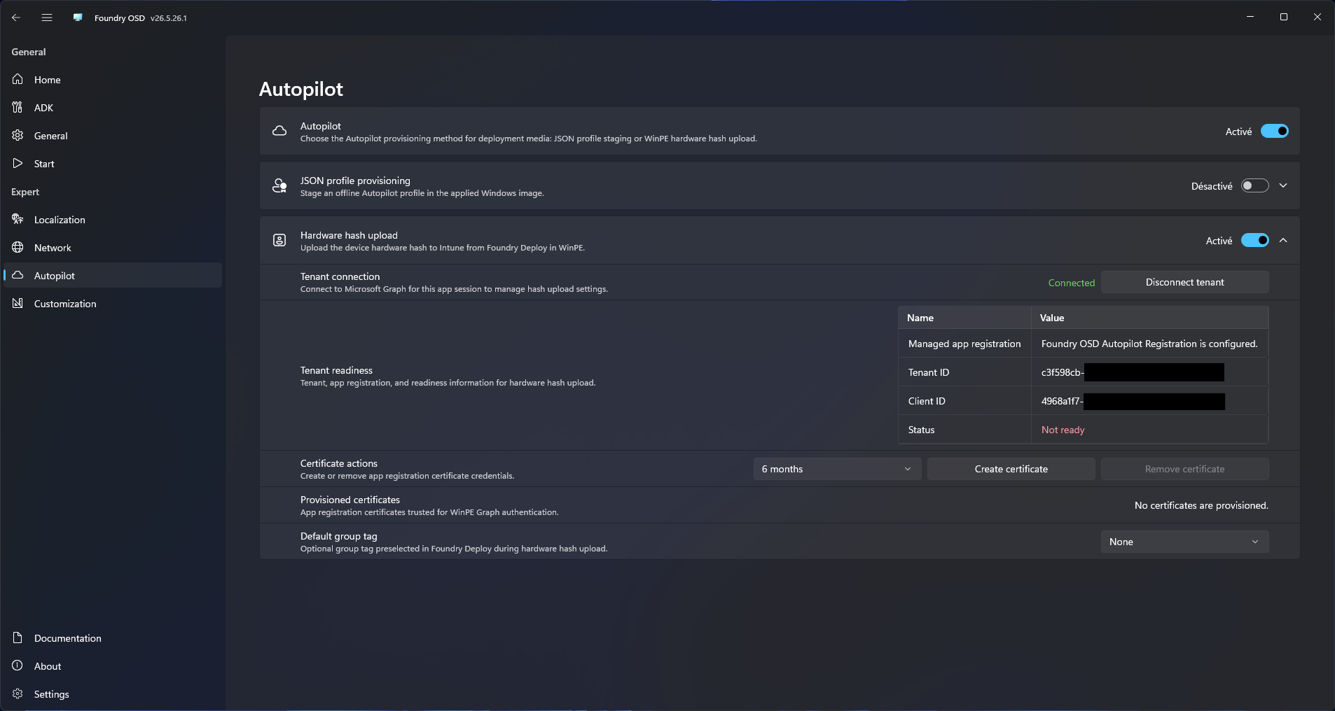 Foundry OSD tenant connected before certificate creation