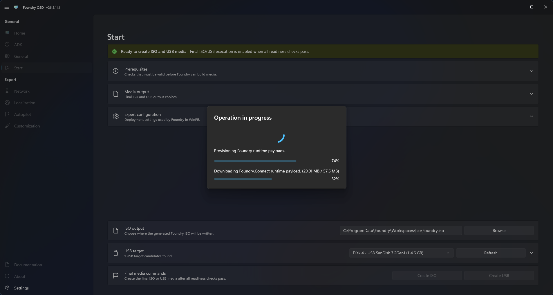Foundry OSD runtime payload download progress