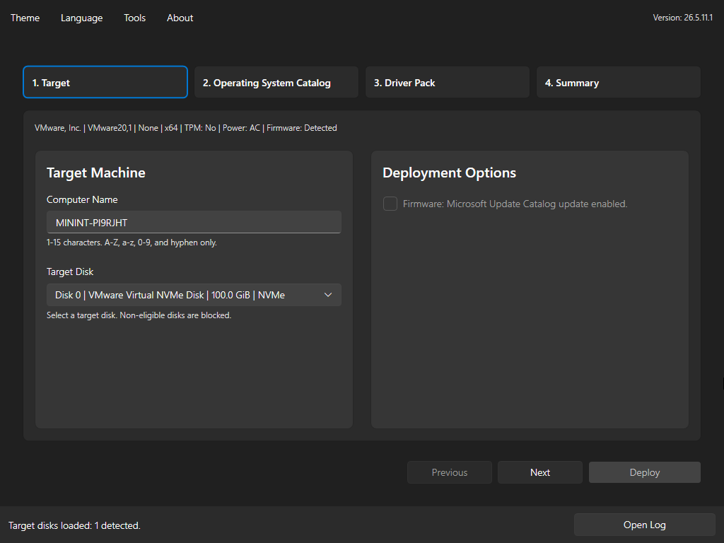 Foundry Deploy target selection